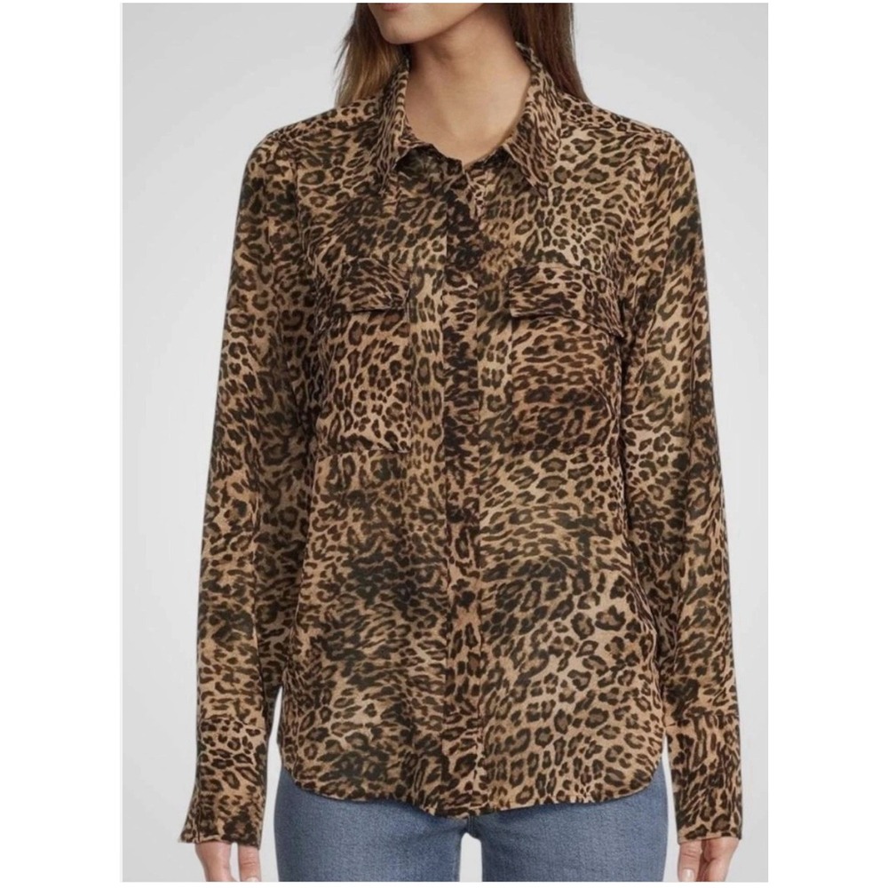 Good American Georgette Leopard Print Button Down Blouse Womens Size Medium Top